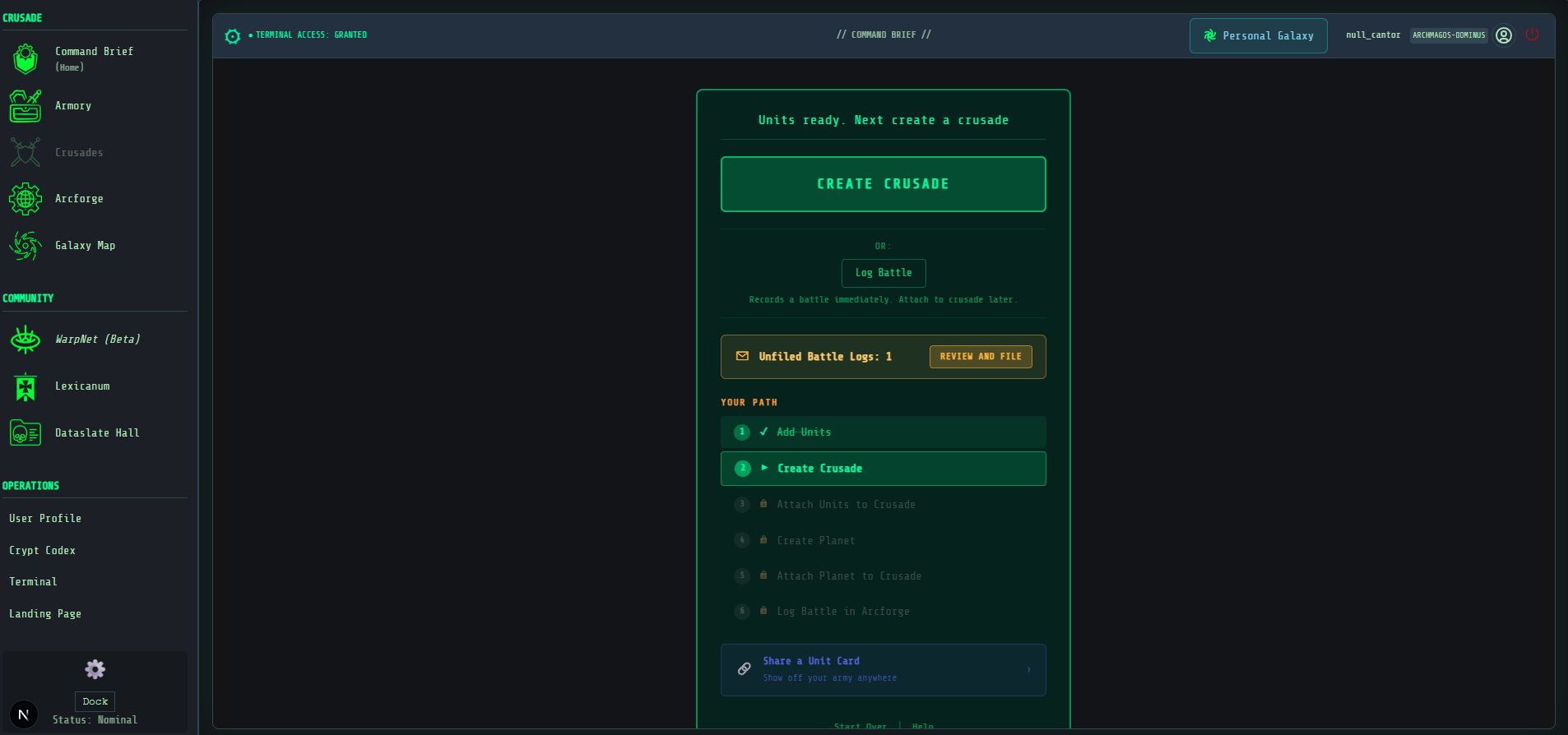 ServoCrypt interface showing Crusade tracking